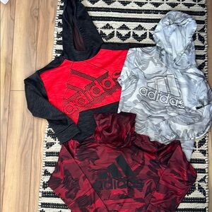 Adidas Trio: Red, Gray, and Black Hoodies